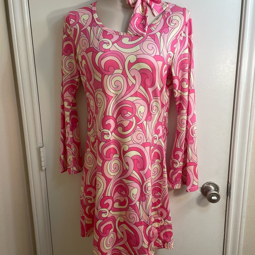 Pink Swirl Long Sleeve A-Line Dress